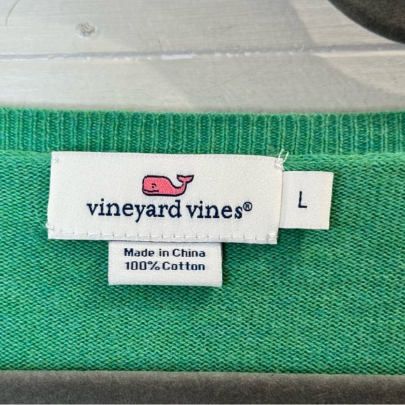 Vineyard Vines | Women's Cotton Preppy Green V-Neck Sweater Size Large - Picture 3 of 7